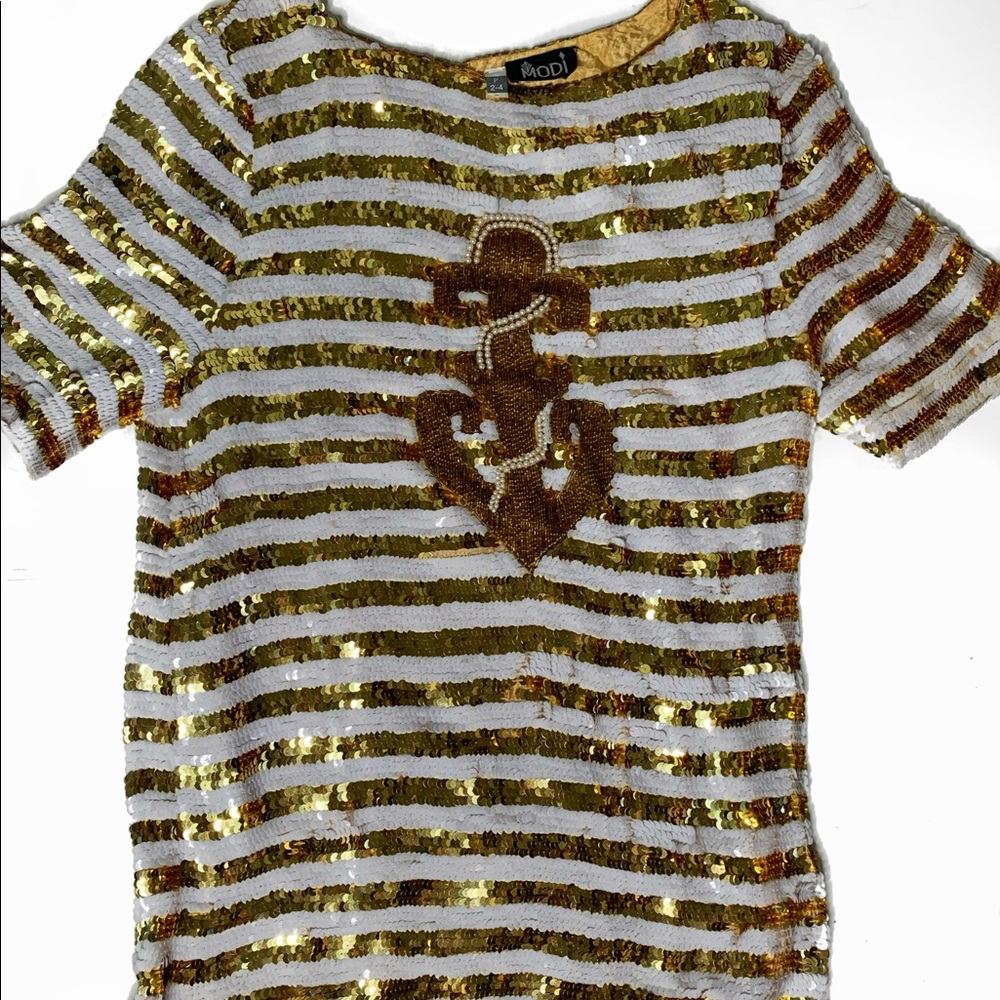 Vintage 80’s gold & white Sequin Sailor Top.
